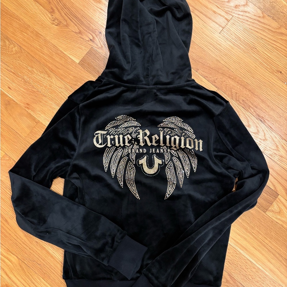 True Religion Jet Black Velour Zip Up